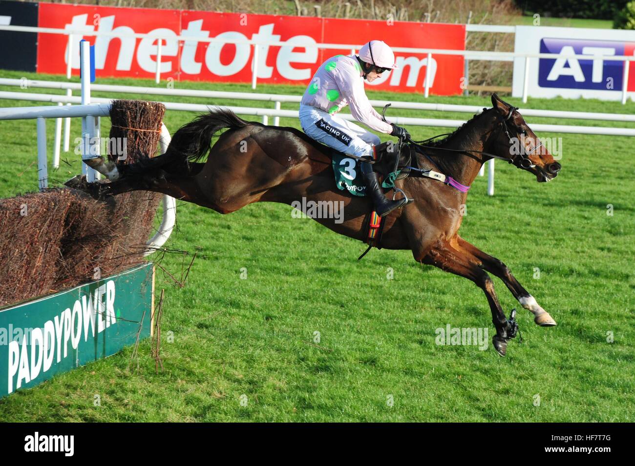 Douvan ridden by Ruby Walsh before winning the Paddy Power Cashcard Chase during day two of the Christmas Festival at Leopardstown Racecourse. Stock Photo