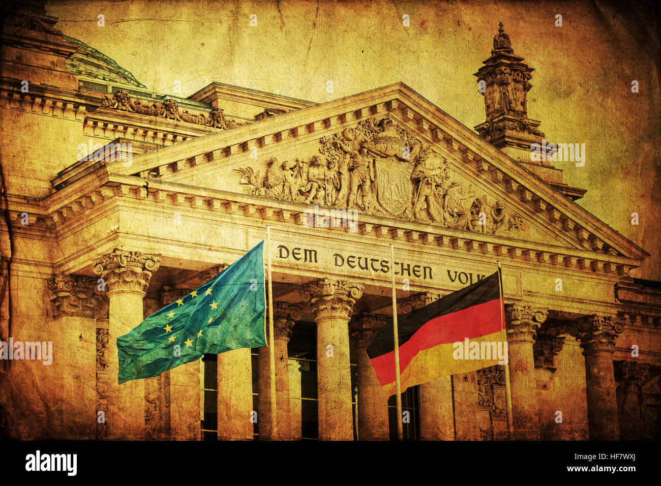 picture of the German Reichstag building in Berlin, Germany, with vintage textur Stock Photo