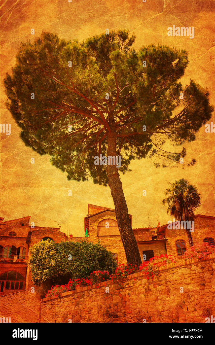 vintage textured picture of San Gimignano, Tuscany, Italy Stock Photo
