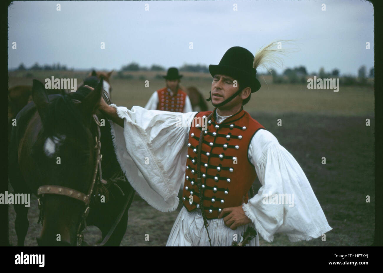 Horseman in flamboyant traditional outfit of the Puszta, Hungary. Stock Photo