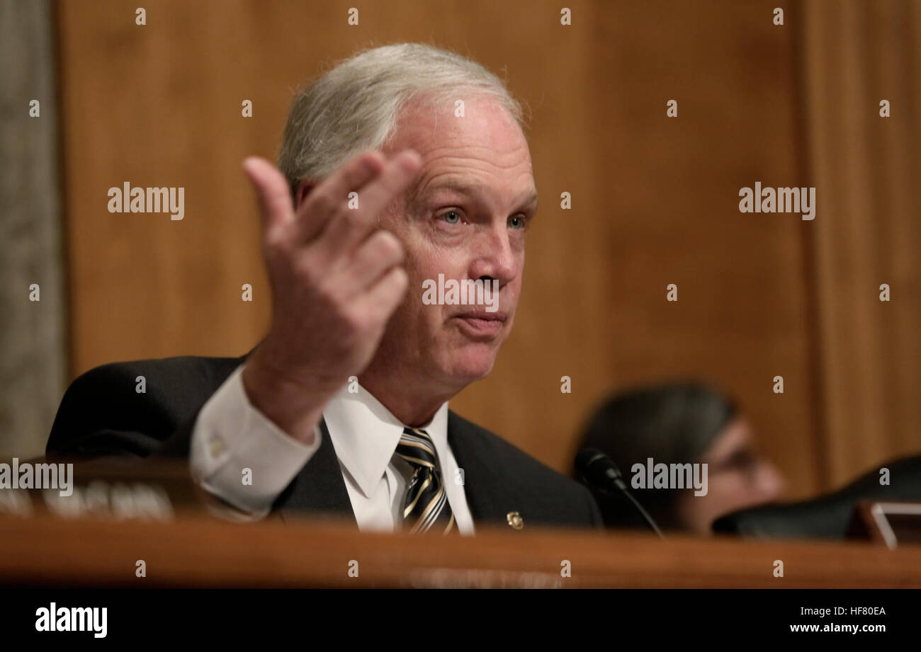 Committee Chairman Senator Ron Johnson asks questions of U.S. Border Patrol Chief Mark Morgan and U.S. Border Patrol Deputy Chief Carla Provost as they testify before the Senate Committee on Homeland Security & Governmental Affairs in a hearing entitled ÒInitial Observations of the New Leadership at the U.S. Border PatrolÓ in the Dirksen Senate Building in Washington, D.C., November 30, 2016. U.S. Customs and Border Protection Photo by Glenn Fawcett Stock Photo