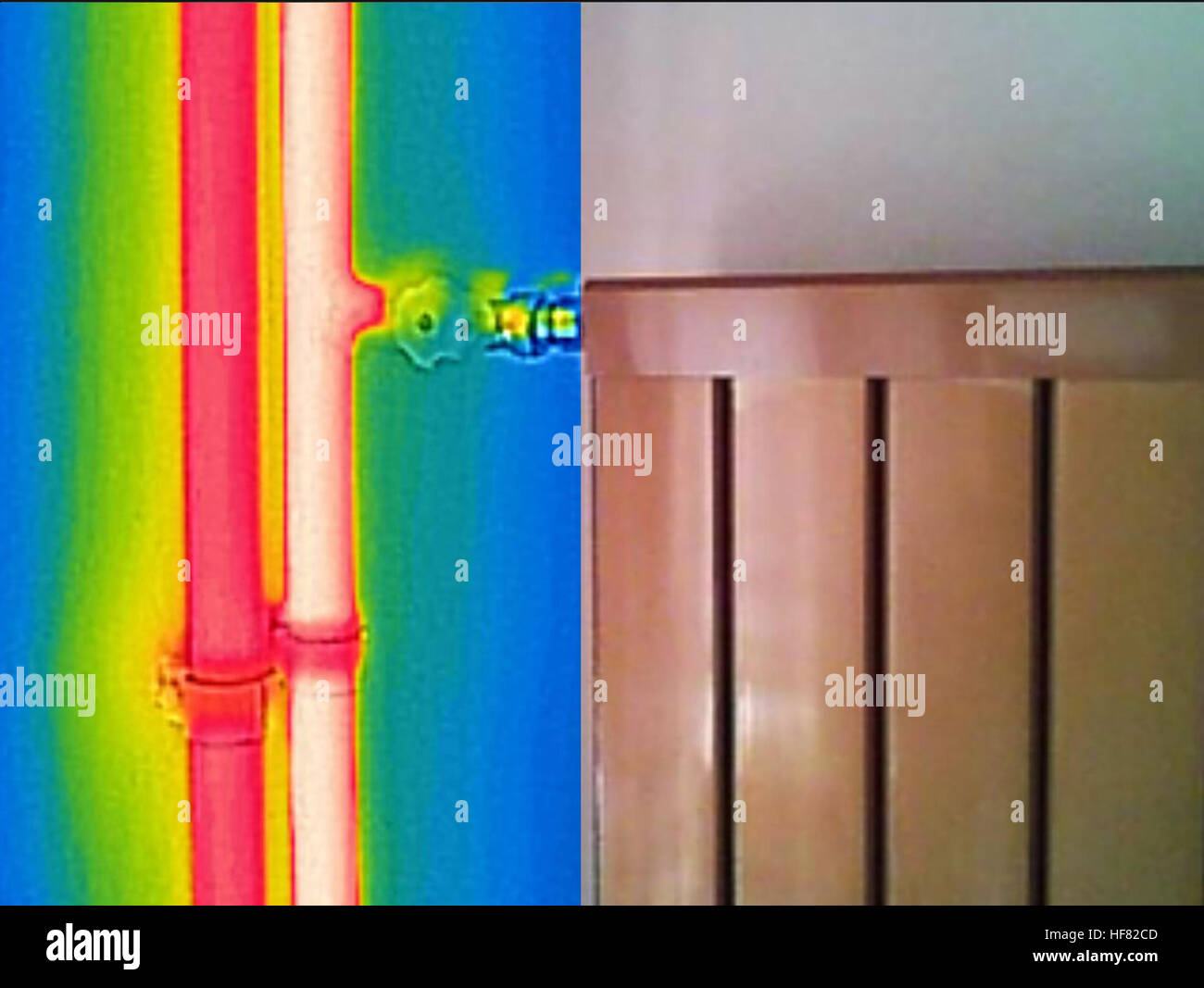 Infrared Thermal and real Image of Radiator Heater in house Stock Photo