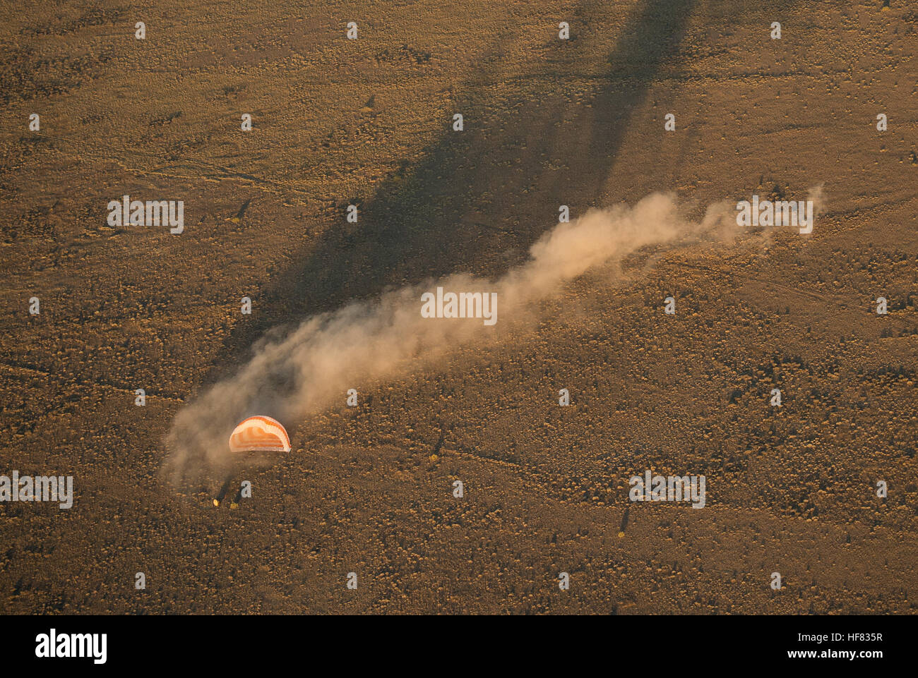 The Soyuz TMA-20M spacecraft lands in Kazakhstan on September 7, 2016, carrying NASA astronaut Jeff Williams and Russian cosmonauts Alexey Ovchinin and Oleg Skripochka after a 172-day mission aboard the International Space Station, part of Expedition 47 and 48. Stock Photo