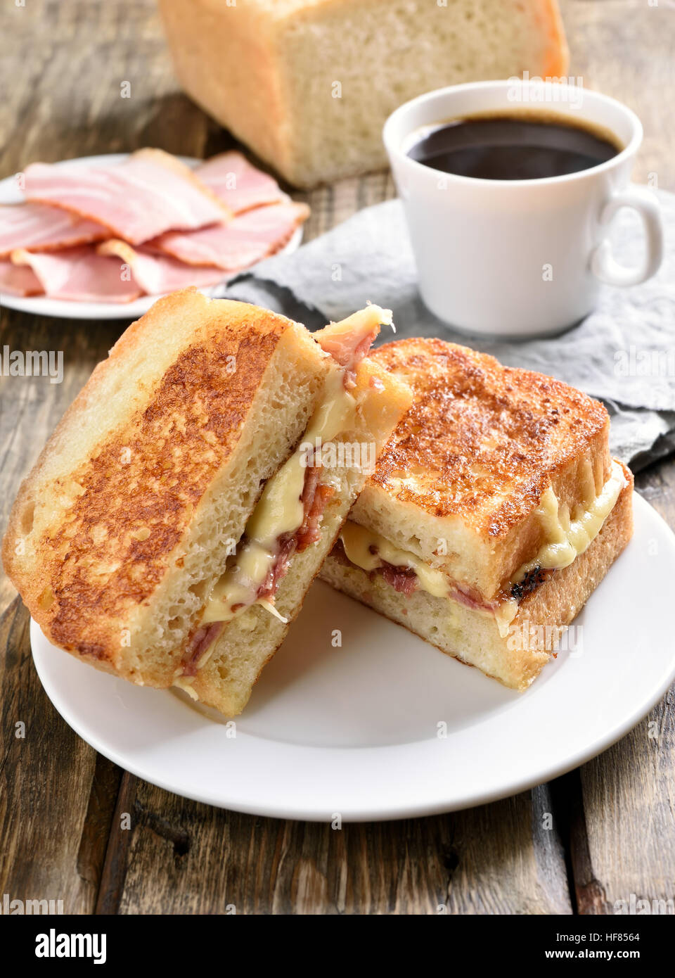 Grilled cheese sandwich for breakfast and cup of coffee Stock Photo