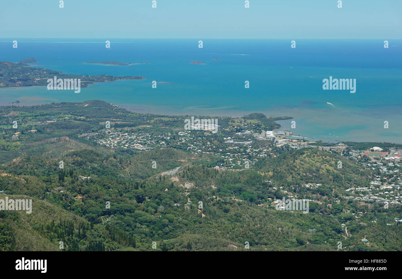 Aerial view, Boulary and Saint-Michel district, Noumea city, southwest coast of Grande Terre, New Caledonia, south Pacific ocean Stock Photo