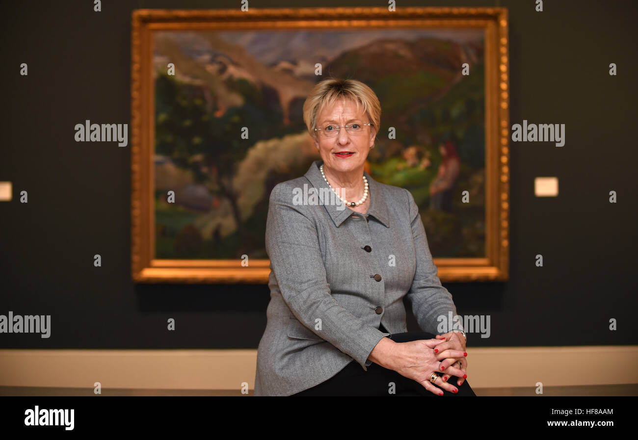 Emden, Germany. 22nd Dec, 2016. Eske Nannen, outgoing director of the Kunsthalle Emden (lit. 'Emden Art Hall'), poses in front of a painting by Nikolai Astrup at the art hall in Emden, Germany, 22 December 2016. Nannen celebrates her 75th birthday on 4 January 2016. Photo: Carmen Jaspersen/dpa/Alamy Live News Stock Photo