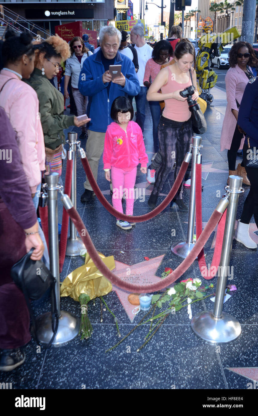 Hollywood, Ca. 28th Dec, 2016. Carrie Fisher fan-made Star on the Hollywood Walk of Fame located at Hollywood Boulevard and Orange Ave. Fisher does not have a star and will not be eligible for a posthumous star for five years. Hollywood, California on December 28, 2016. © David Edwards/Media Punch/Alamy Live News Stock Photo