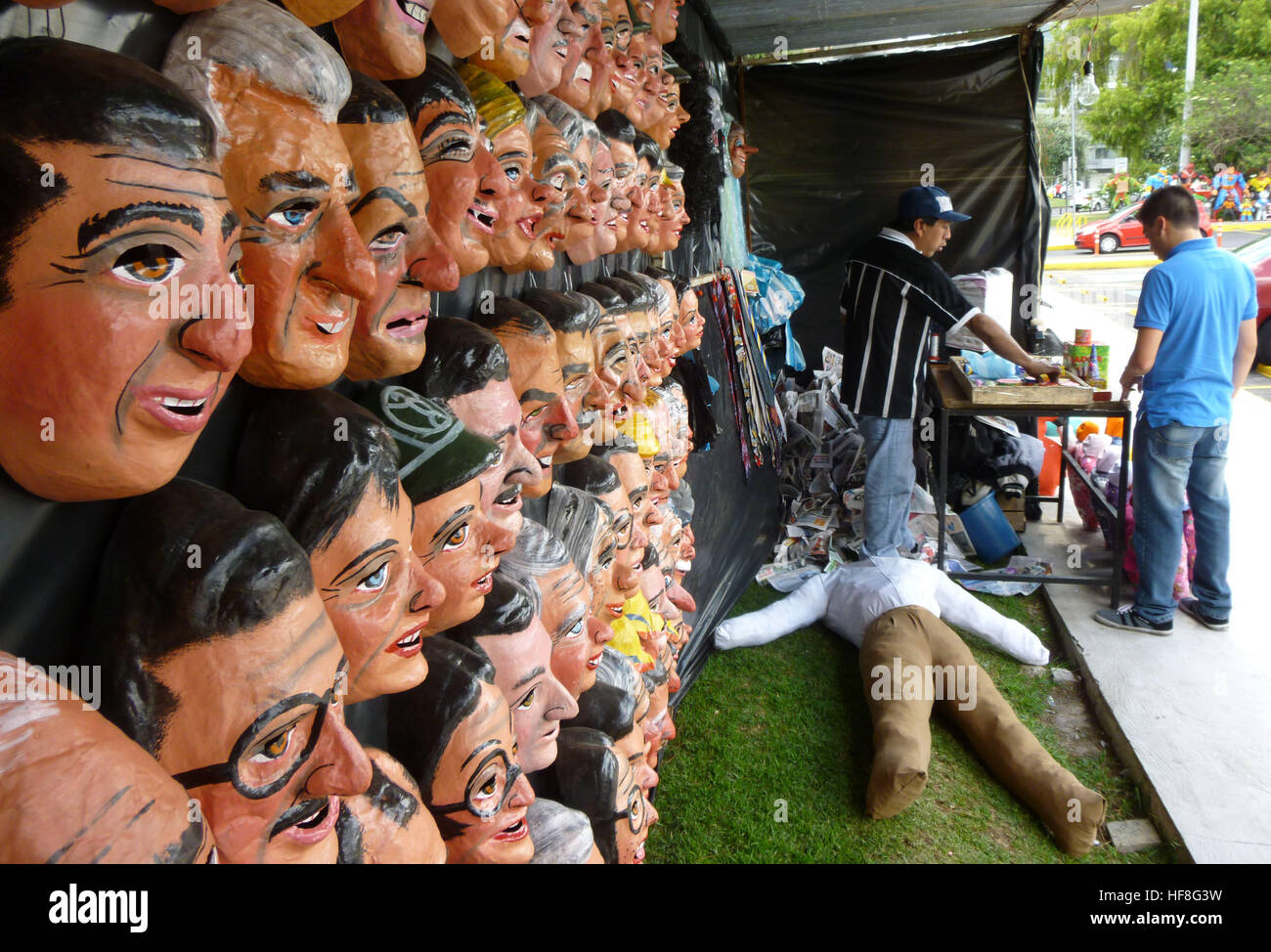 Quito, Ecuador. 28th Dec, 2016. Masks are shown for sale in Quito, capital of Ecuador, on Dec. 28, 2016. Ecuadorians have the tradition of burning paper masks or figures around the arrival of a new year to bid farewell to the past and wish for future luck. © Carolina Endara/Xinhua/Alamy Live News Stock Photo