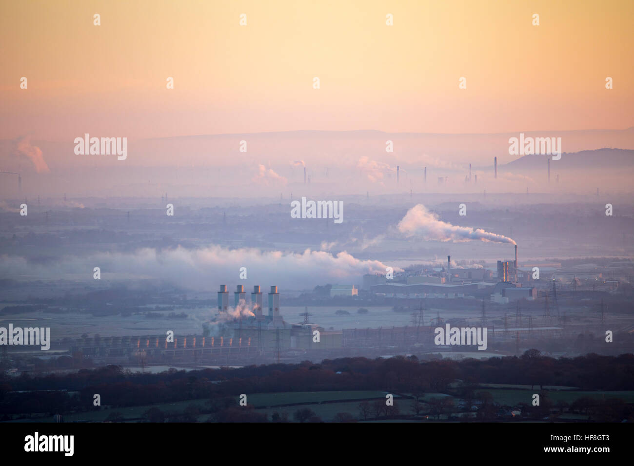 Freezing temperatures across power plant and oil refinery in Flintshire and Cheshire, UK Stock Photo