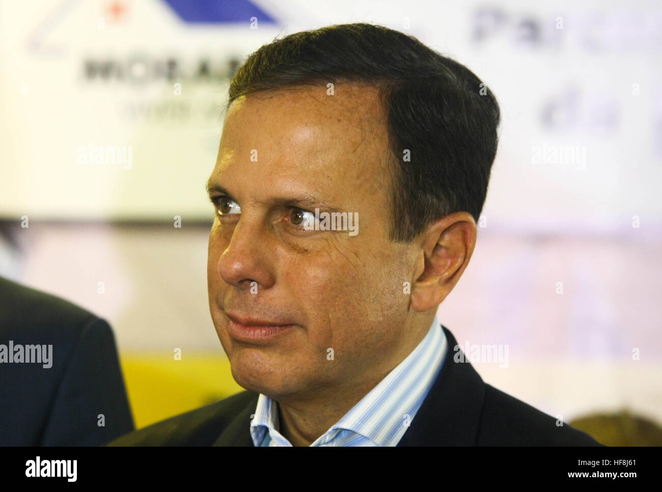 SÃO PAULO, SP - 29.12.2016: ENTREGA DE APARTAMENTOS DA PRIMEIRA PPP - Pictured elected mayor João Doria. Governor Geraldo Alckmin delivered on the morning of Thursday (29), at Rua São Caetano in downtown São Paulo, 126 apartments of the first Public-Private Partnership (PPP) in the country housing for low-income families. They attended the event Mayor Fernando Haddad and the mayor elected John Doria. (Photo: Aloisio Mauricio/Fotoarena) Stock Photo