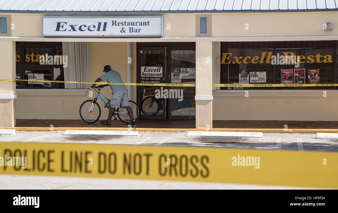 West Palm Beach, Florida, USA. 30th Dec, 2016. A 23-year-old man was killed early Thursday after an argument turned into a fatal shooting at Excell Restaurant & Bar in Delray Beach, FL on December 29, 2016. Niherson Gustave was shot at 1041 South Congress Ave. after 2 a.m. Thursday. Witnesses told police Gustave and friends were arguing with another group inside the club and then they were all ejected. The other group shot Gustave in the parking lot of the club. © Allen Eyestone/The Palm Beach Post/ZUMA Wire/Alamy Live News Stock Photo