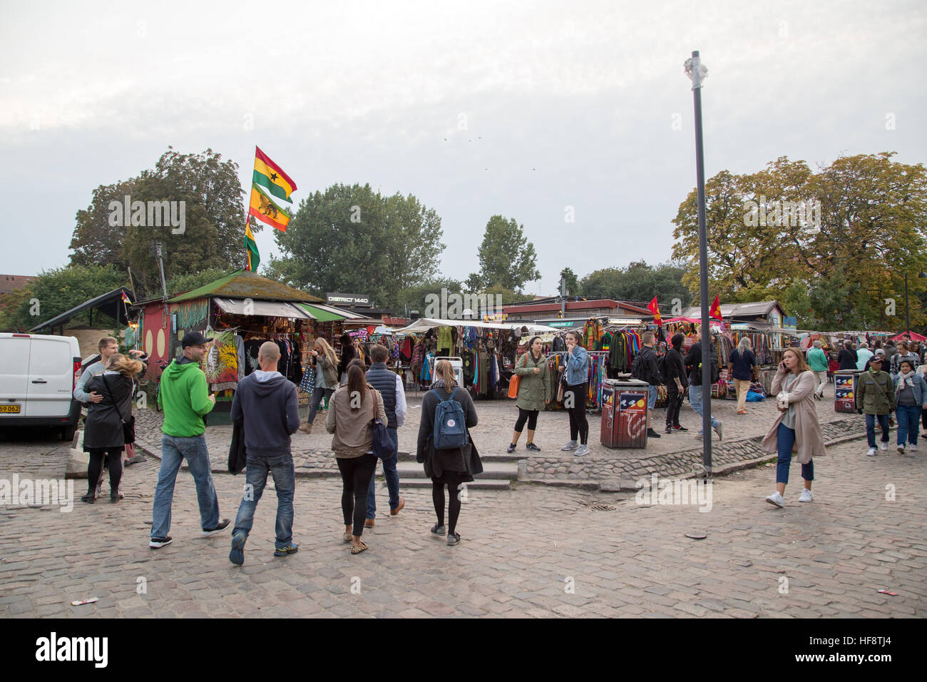 Copenhagen, Denmark - September 26, 2016: People on Pusher Street in the freetown district Christiania Stock Photo