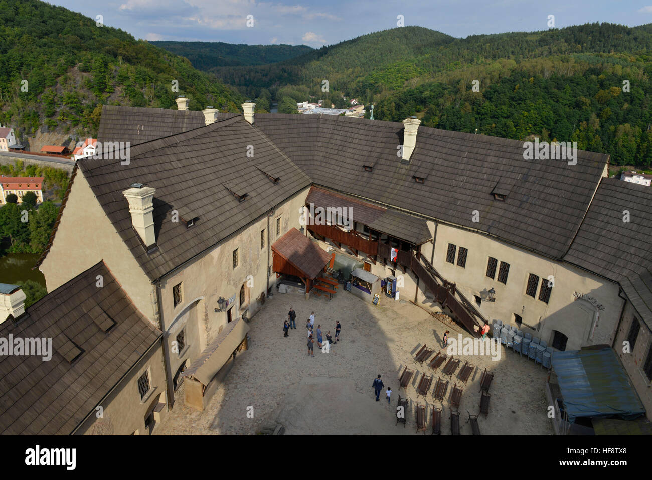 Innenhof, Burg, Loket, Tschechien, Inner courtyard, castle, Czechia Stock Photo