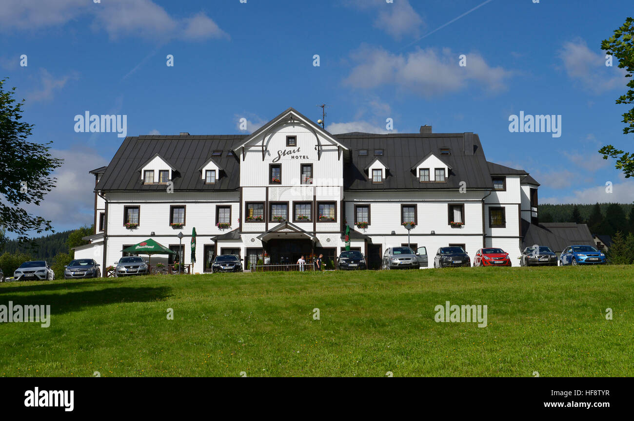 Hotel Start, Spindlersmuehle, Tschechien, Hotel start, wooden spindle maker's mill, Czechia Stock Photo