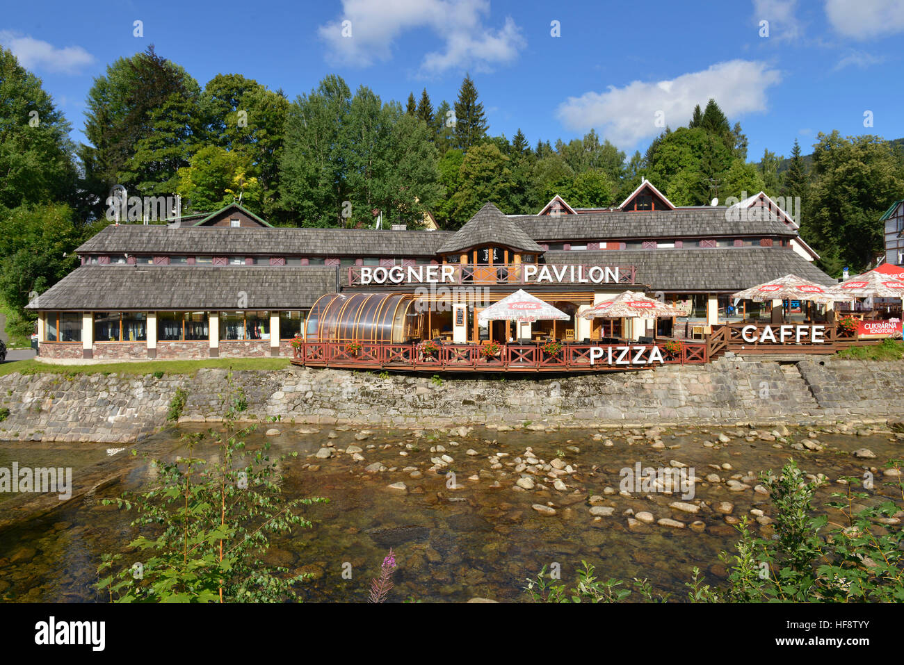 Bogner Pavilon, Stadtzentrum, Spindlersmuehle, Tschechien, Bowmaker Pavilon, city centre, wooden spindle maker's mill, Czechia Stock Photo