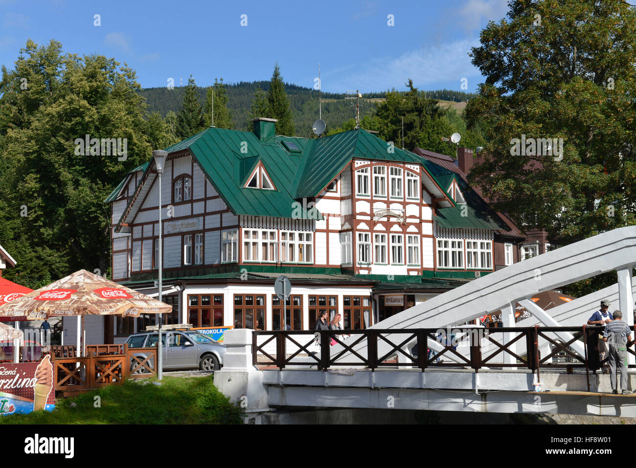 Stadtzentrum, Spindlersmuehle, Tschechien, City centre, wooden spindle maker's mill, Czechia Stock Photo