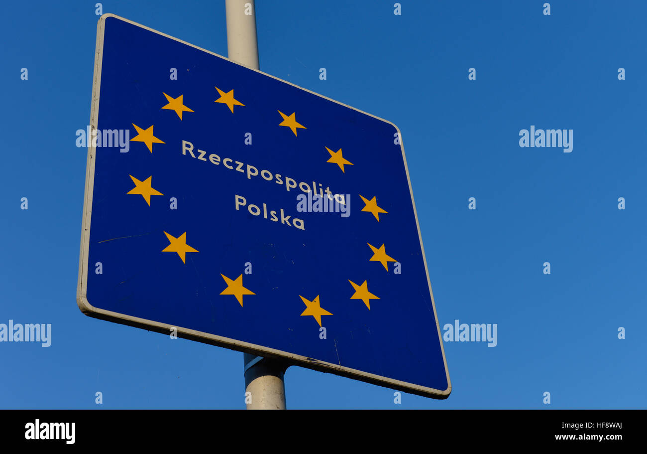 Grenze, Schilder, Cieszyn, Polen, Border, signs, Poland Stock Photo