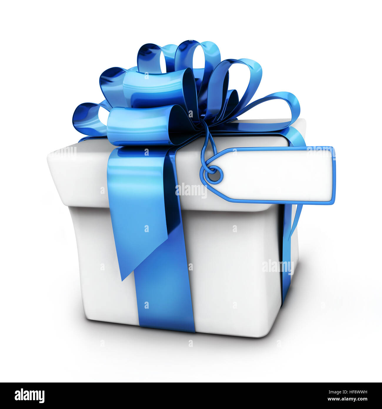 3d gift box white with blue ribbon hi-res stock photography and images ...