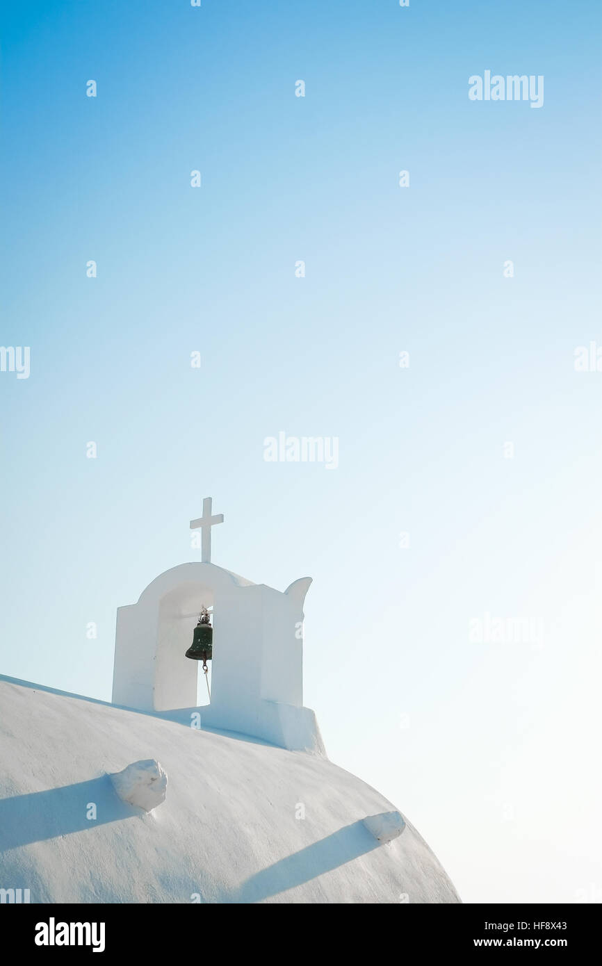 White church against blue sky in Santorini island, Oia, Greece Stock Photo