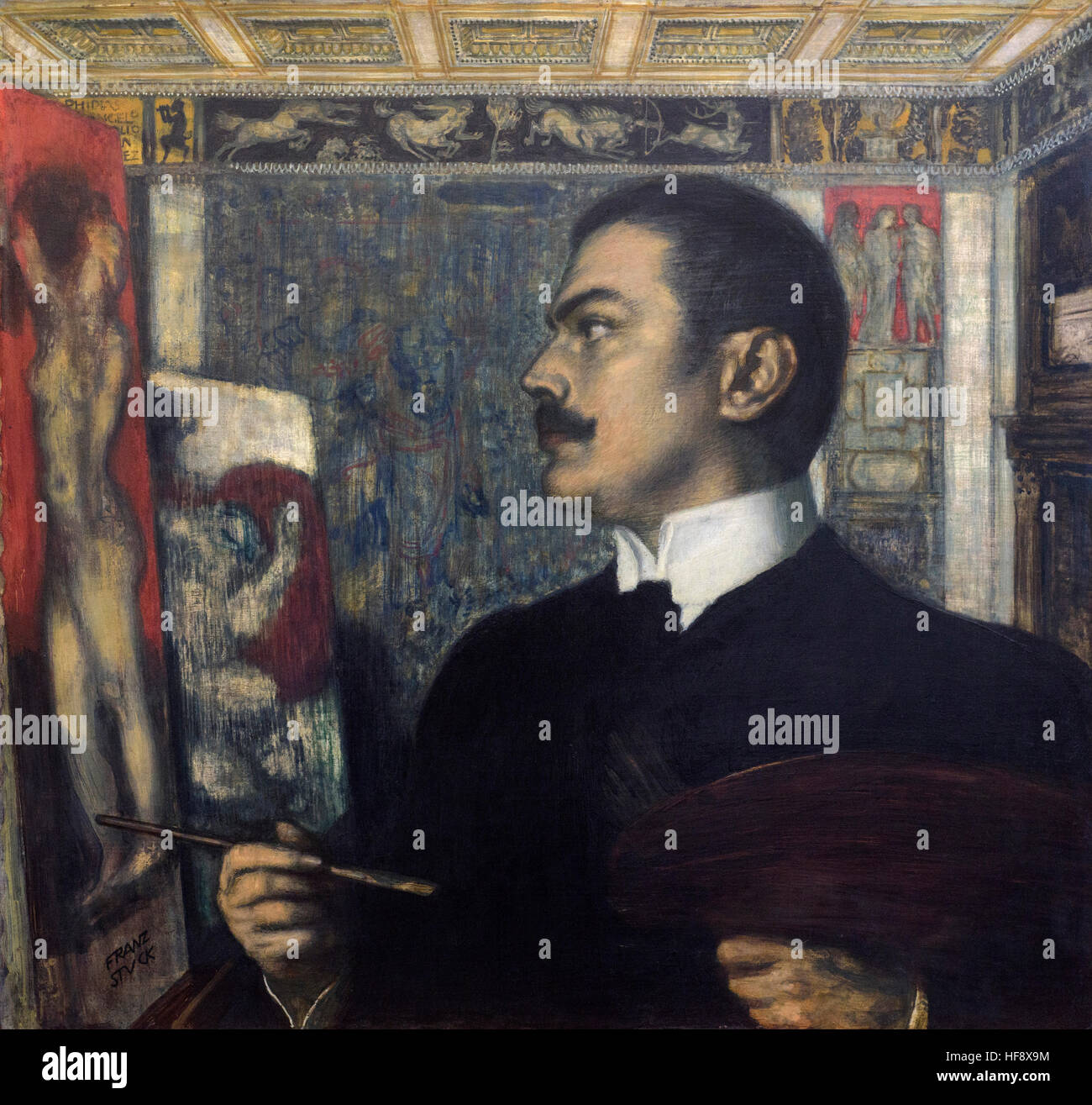 Franz von Stuck (1863-1928), Self-Portrait in the Studio, 1905. Selbstbildnis im Atelier. Stock Photo