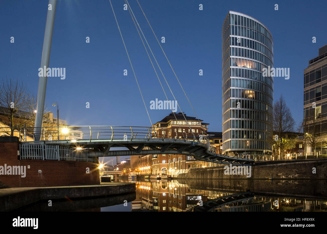 Temple Quay Bridge in Bristol by night, Bristol, England, UK Stock Photo