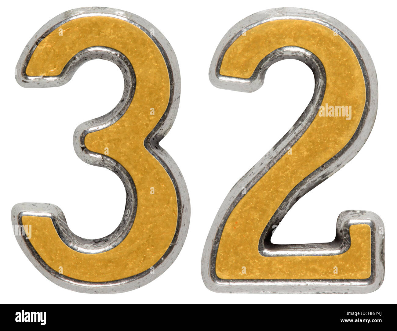 Metal numeral 32, thirty-two, isolated on white background Stock Photo
