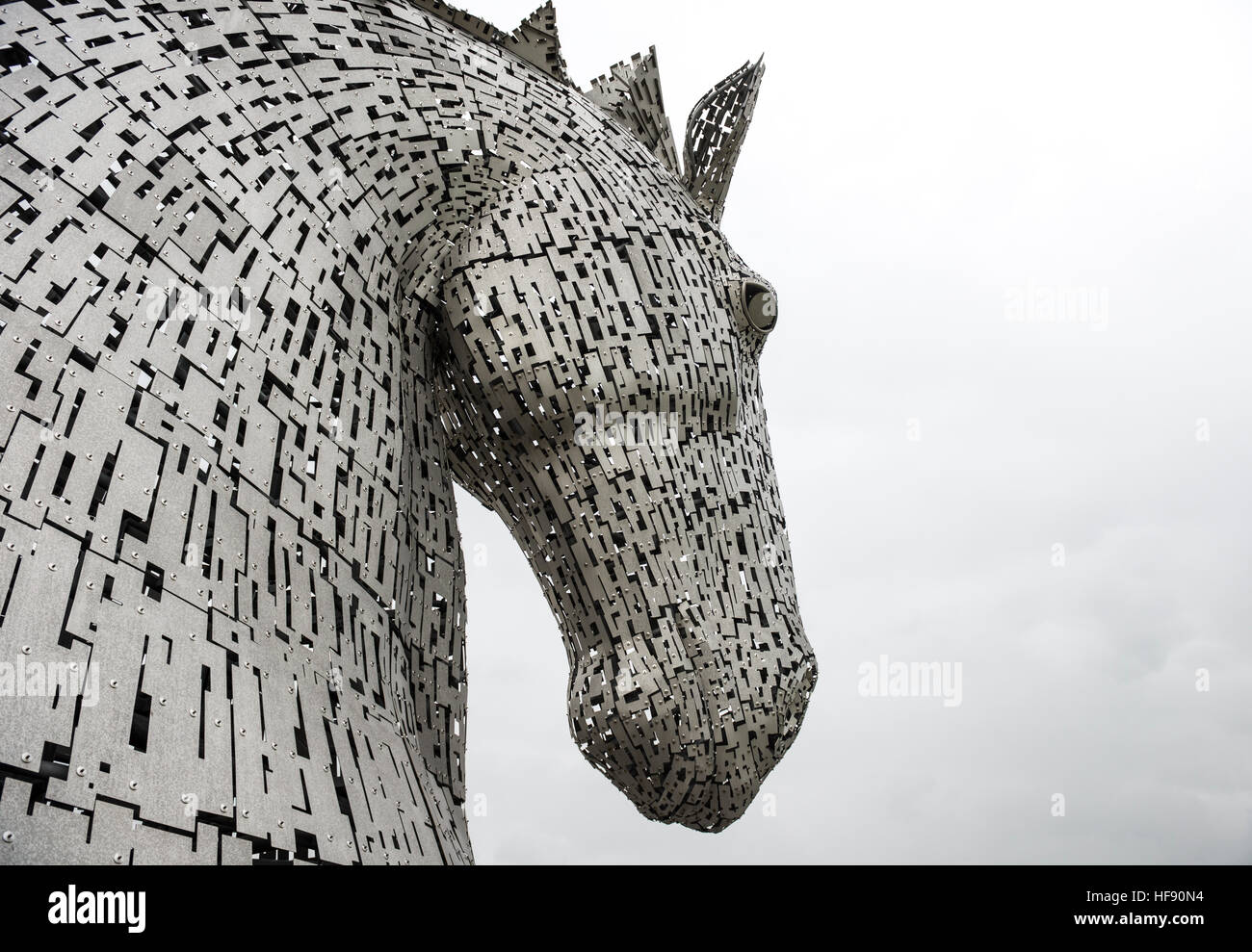One of the Kelpies horse head sculptures at The Helix park in Falkirk