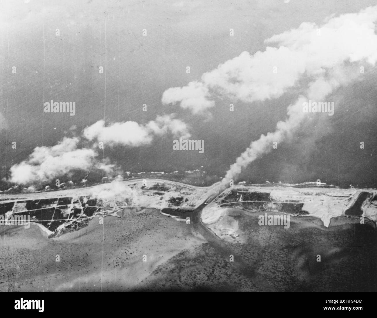 Burning Japanese ship at Wake Island in October 1943 Stock Photo Alamy