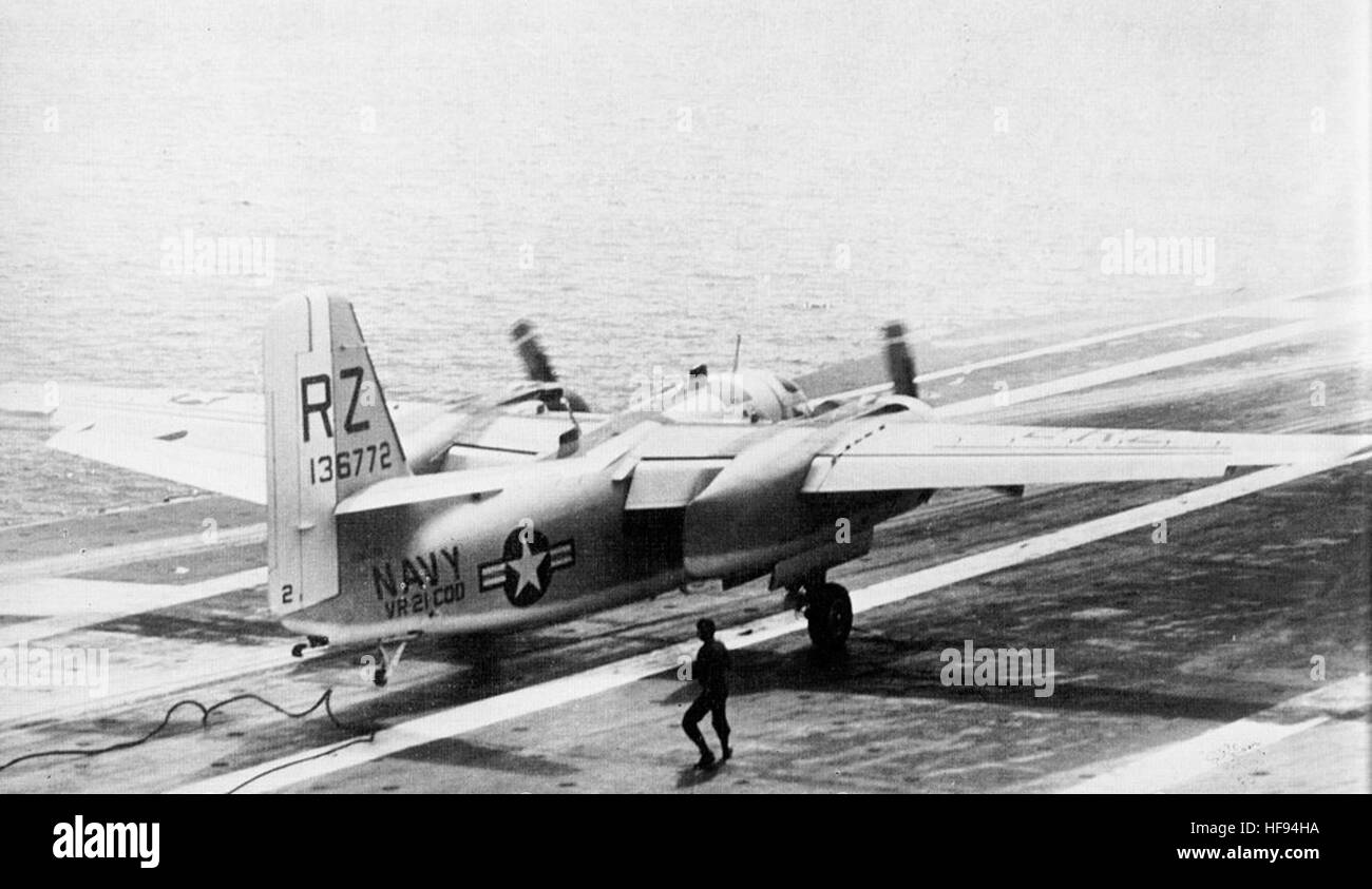 C-1A VR-21 landing on USS Kitty Hawk (CVA-63) c1966 Stock Photo