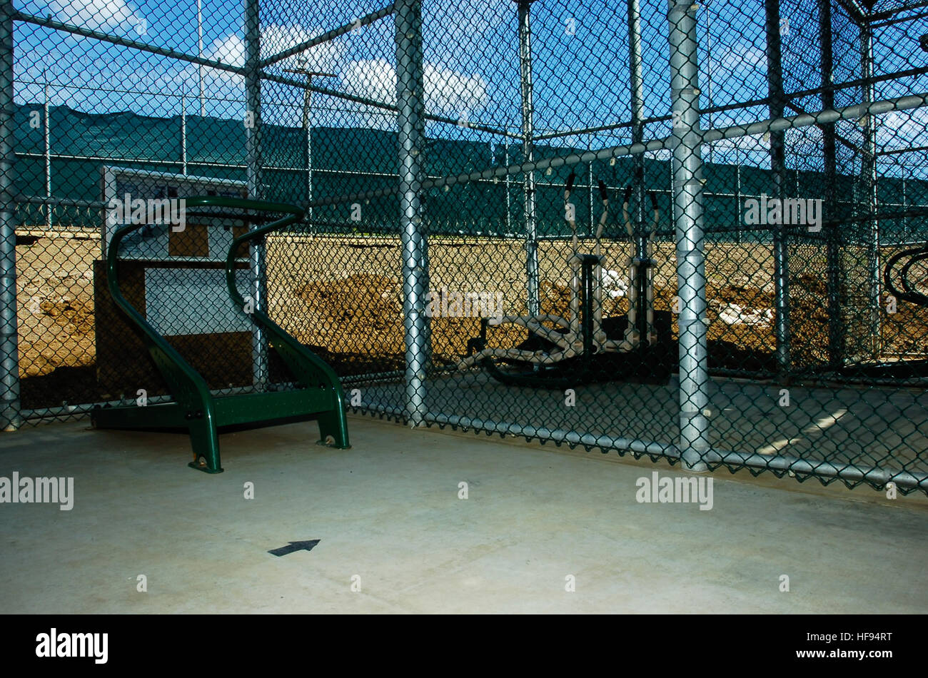 GUANTANAMO BAY, Cuba - Typical exercise and recreational equipment at Joint Task Force Guantanamo includes treadmills, elliptical machines, exercise pads and soccer balls.  Detainees are offered up 12 hours of exercise per day.  JTF Guantanamo conducts safe and humane care and custody of detained enemy combatants. The JTF conducts interrogation operations to collect strategic intelligence in support of the Global War on Terror and supports law enforcement and war crimes investigations. JTF Guantanamo is committed to the safety and security of American service members and civilians working insi Stock Photo