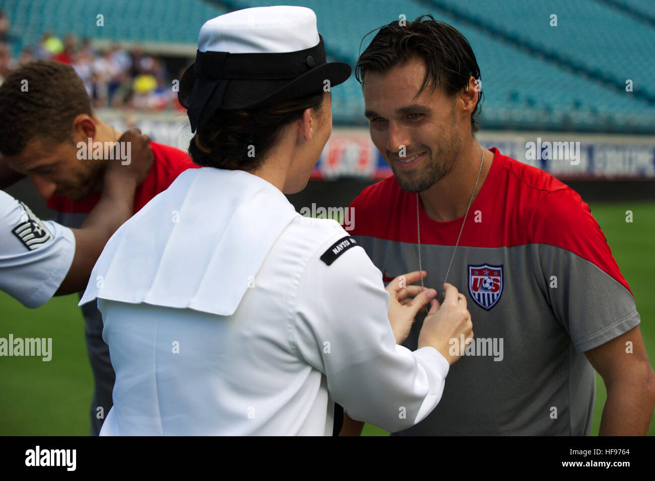 Chris Wondolowski with dog tag USMNT 2014 Stock Photo