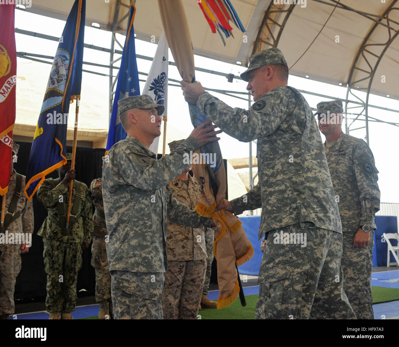 A change of command ceremony is held at Camp Lemonnier, Djibouti, for ...