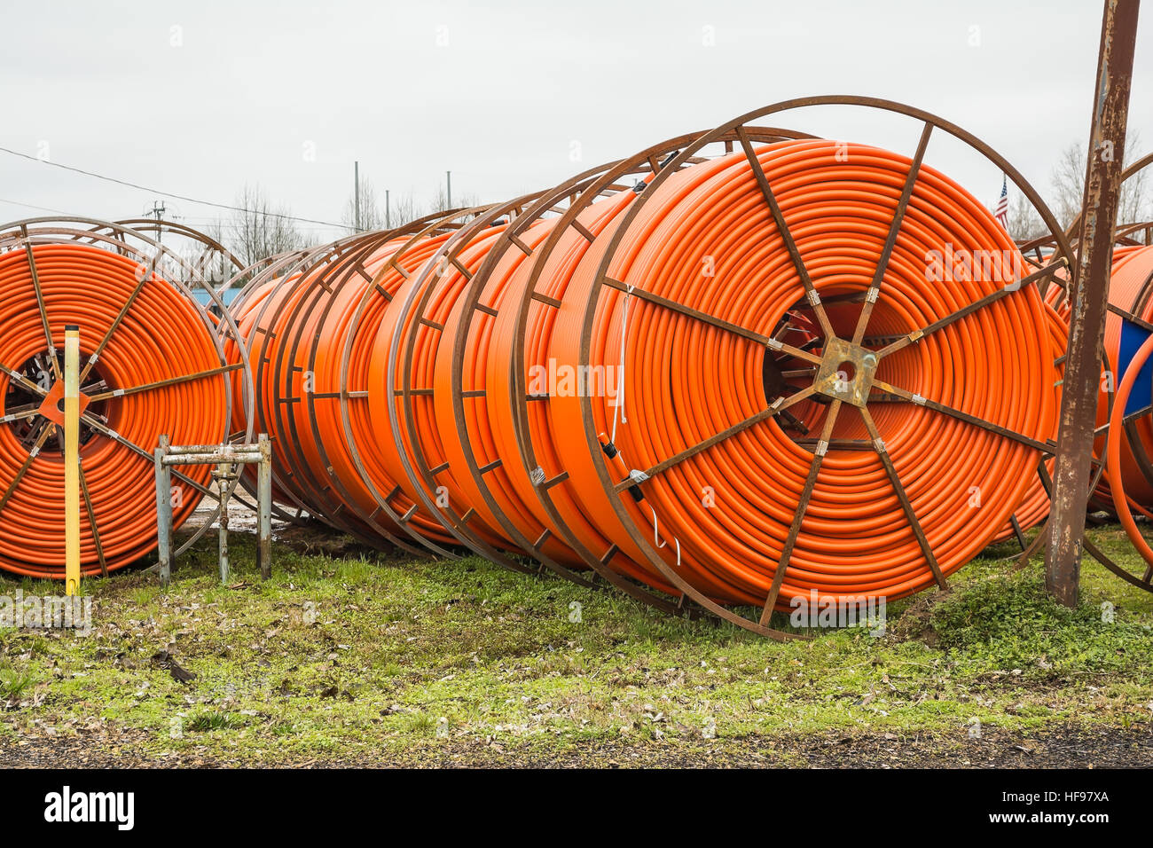 Reels of fiber optical cable conduit Stock Photo - Alamy