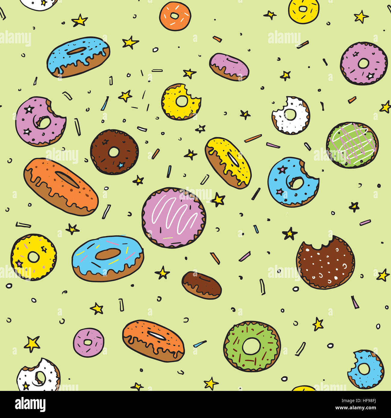 Seamless collection of glazed colored donuts with icing sprinkles ...