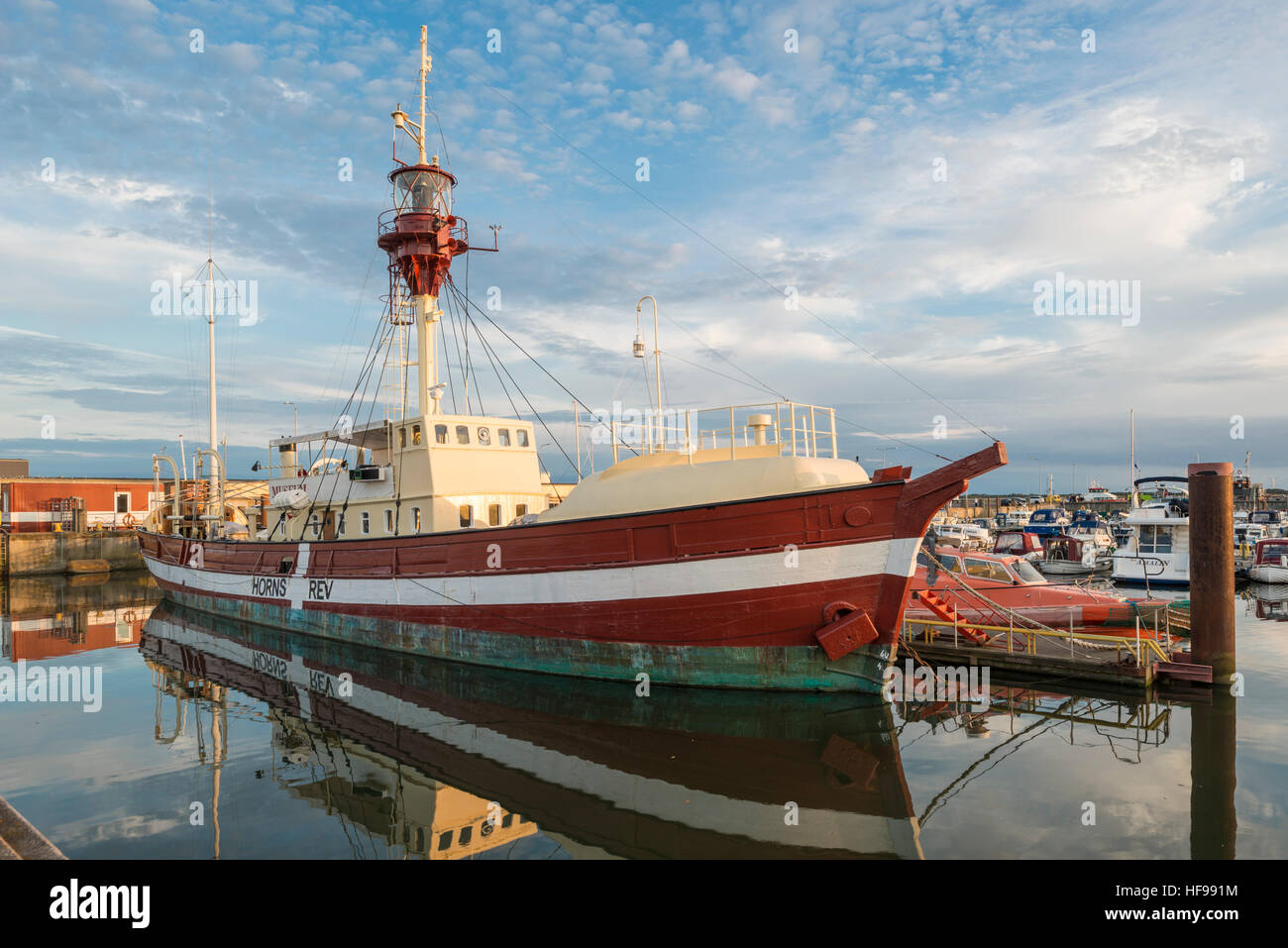 Horns Rev, the largest preserved wooden lightship in the world, built in 1912, now a museum in the port, Esbjerg Stock Photo