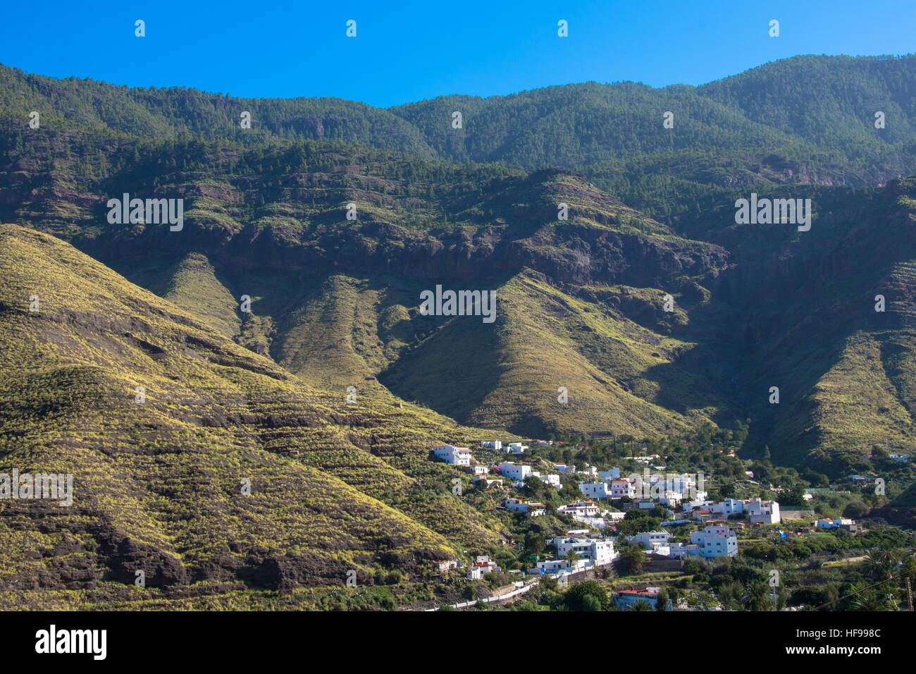 village in green mountains at Gran Canaria, Spain Stock Photo