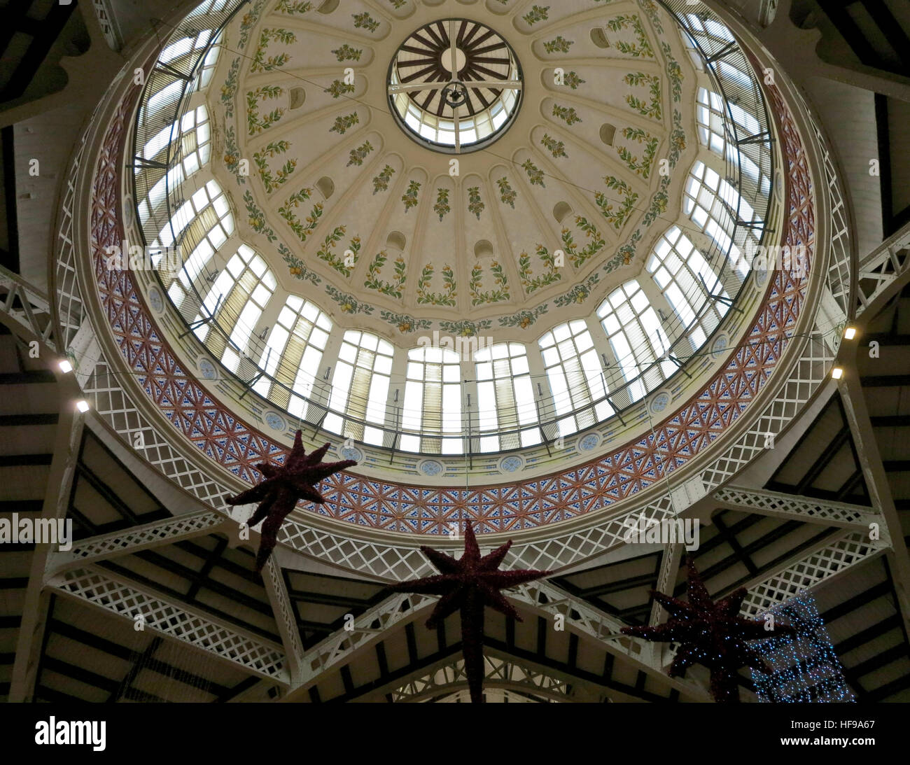 Painted Domed Ceiling In Central Market With Christmas Star Stock