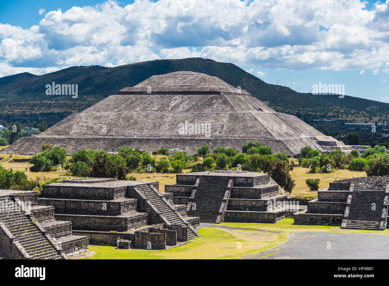Pyramid of the Sun seen from Pyramid of the Moon on a sunny day, in Teotihuacan, near Mexico City, Mexico. Stock Photo