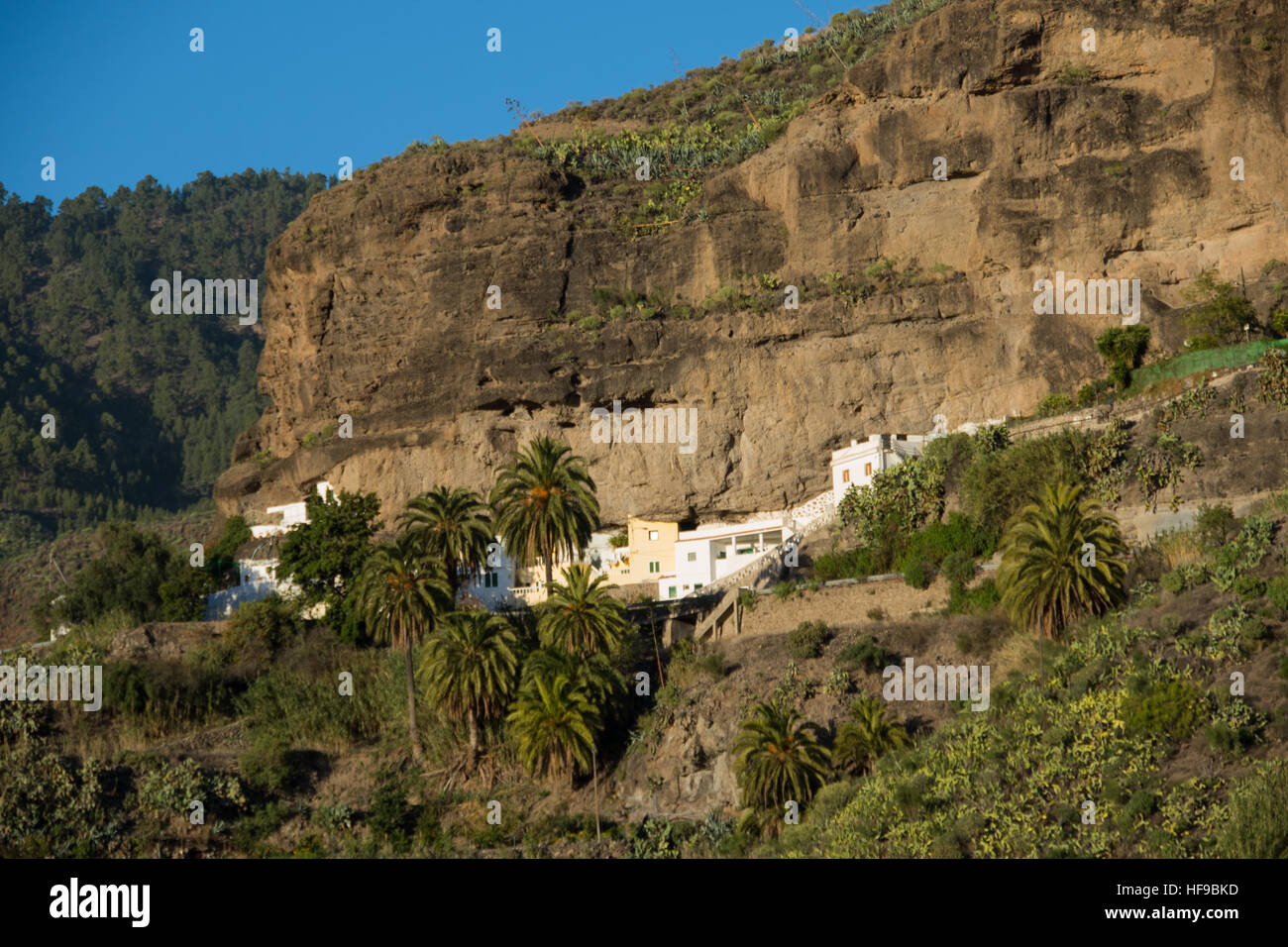 houses against rockface at Gran Canaria, Spain Stock Photo