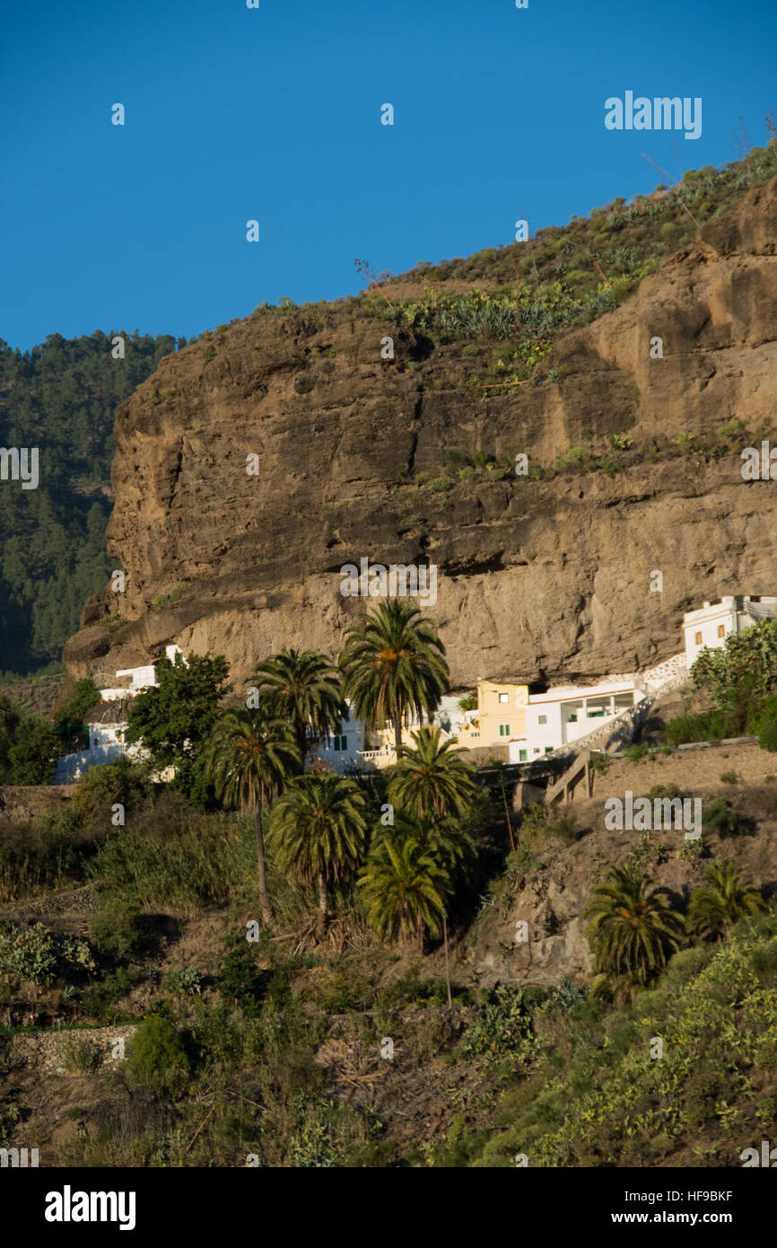 houses against rockface at Gran Canaria, Spain Stock Photo