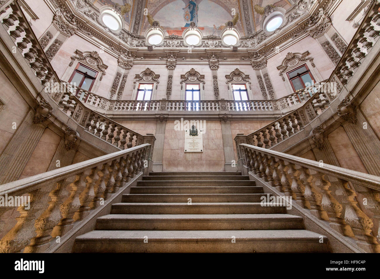 Staircase in the Stock Exchange Palace (Palacio da Bolsa) of Porto, Portugal. Stock Photo