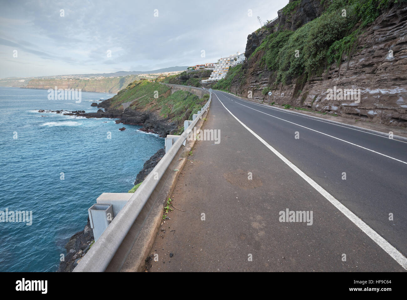 Coastline road in Puerto de la Cruz, tenerife, Canary islands, Spain. Stock Photo