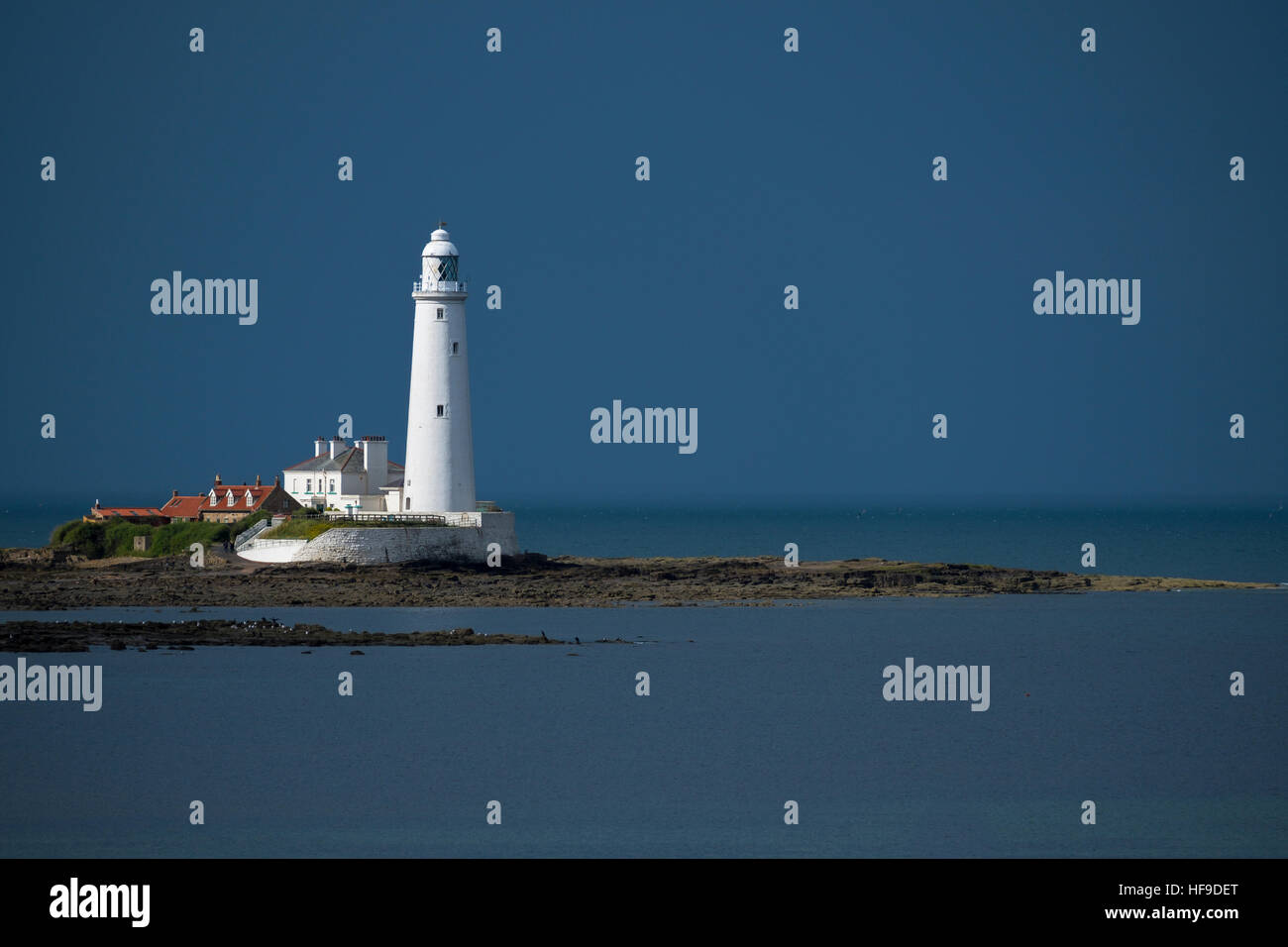 St. Mary's Island and lighthouse. Stock Photo