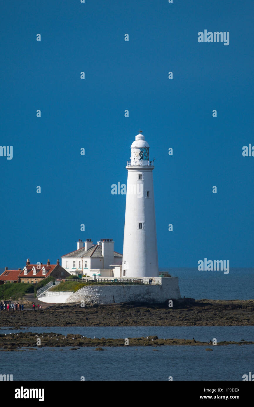 St. Mary's Island and lighthouse. Stock Photo