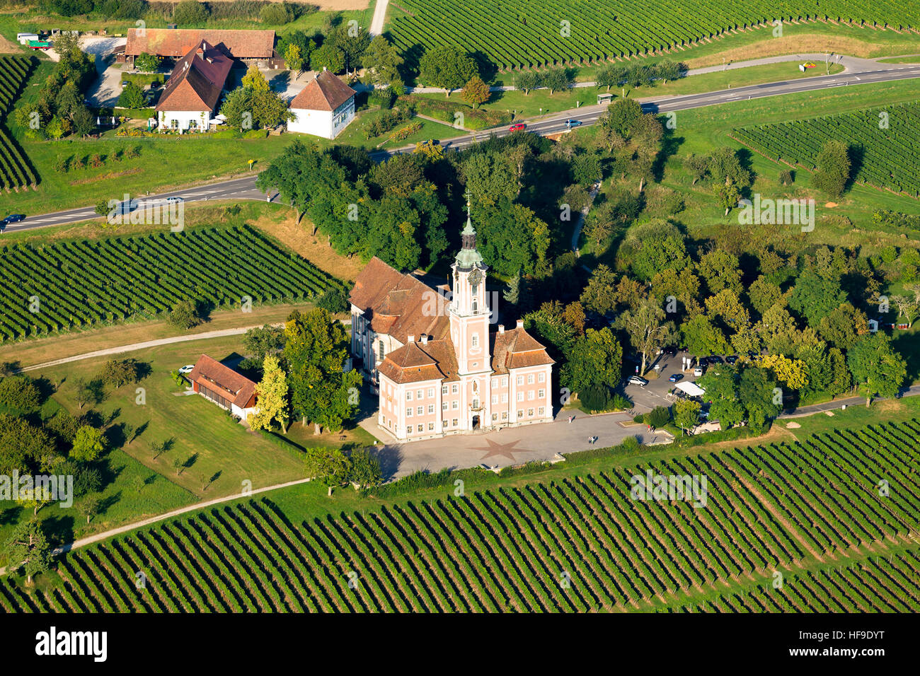 Aerial view of Birnau Pilgrimage Church, Uhldingen Muhlhofen, Baden-Württemberg, Germany Stock Photo
