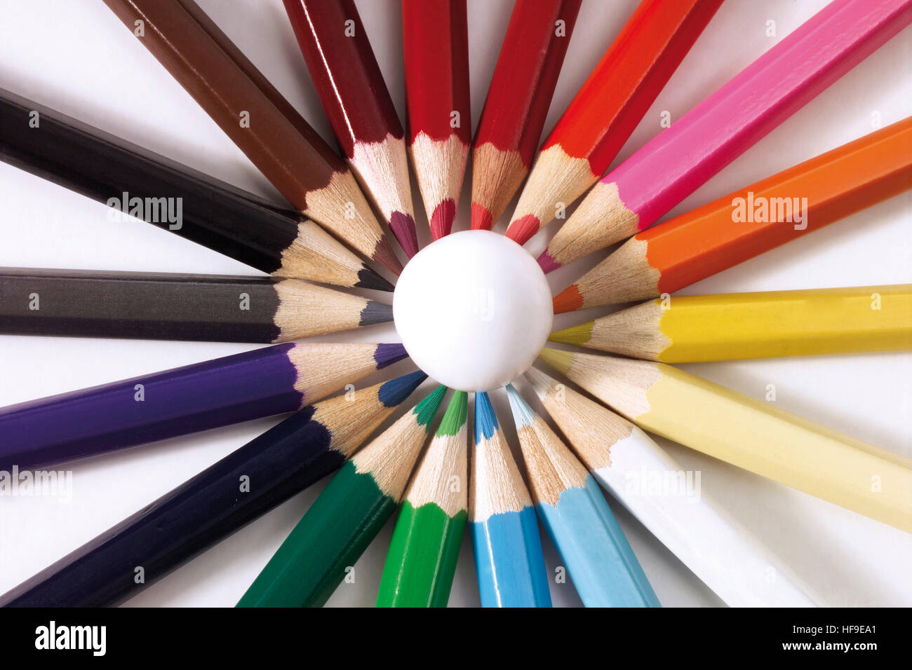 Pencil crayons (colouring pencils) spread out in a circle Stock Photo Alamy