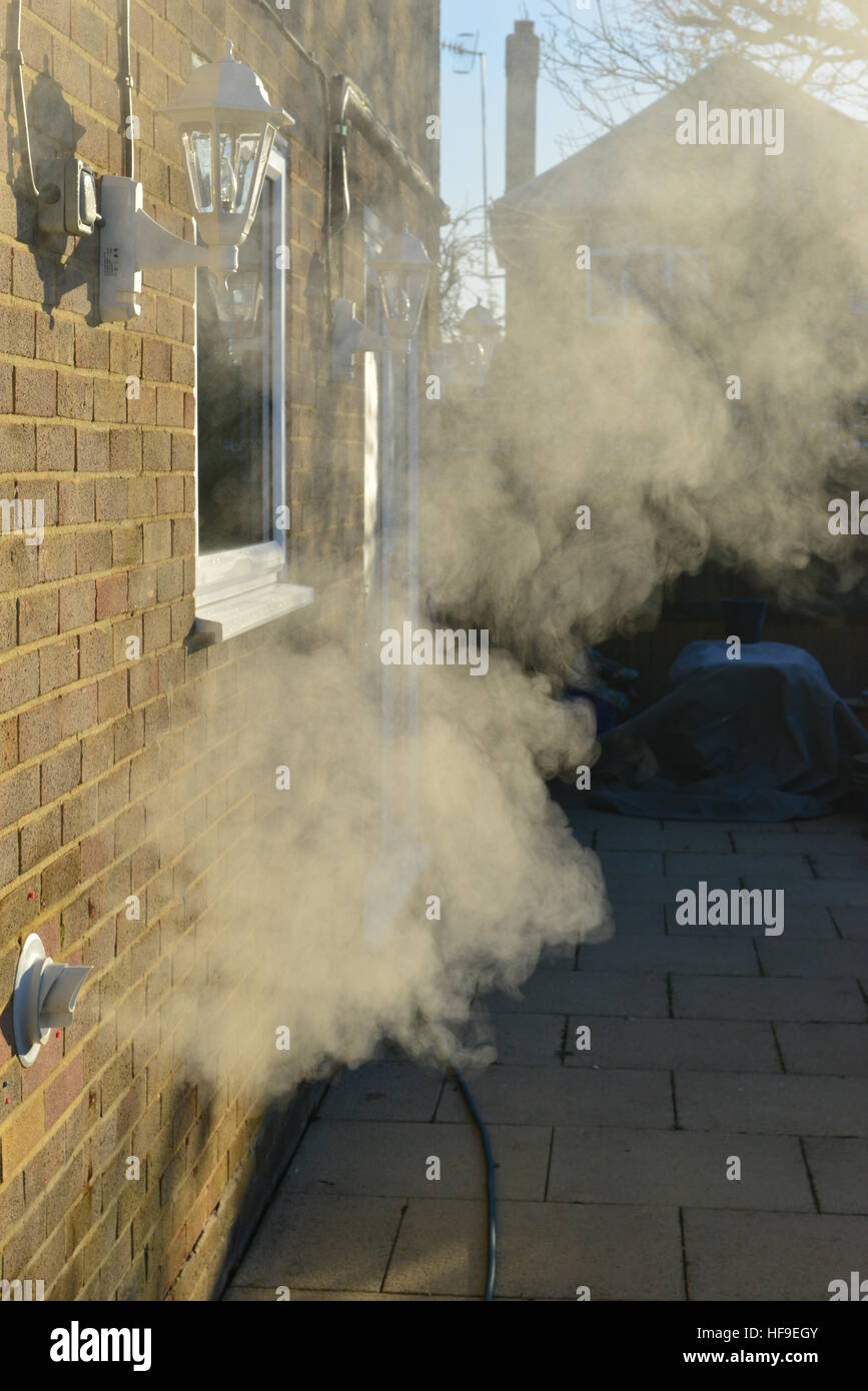 The plume from a condensing boiler in the UK on a very cold morning