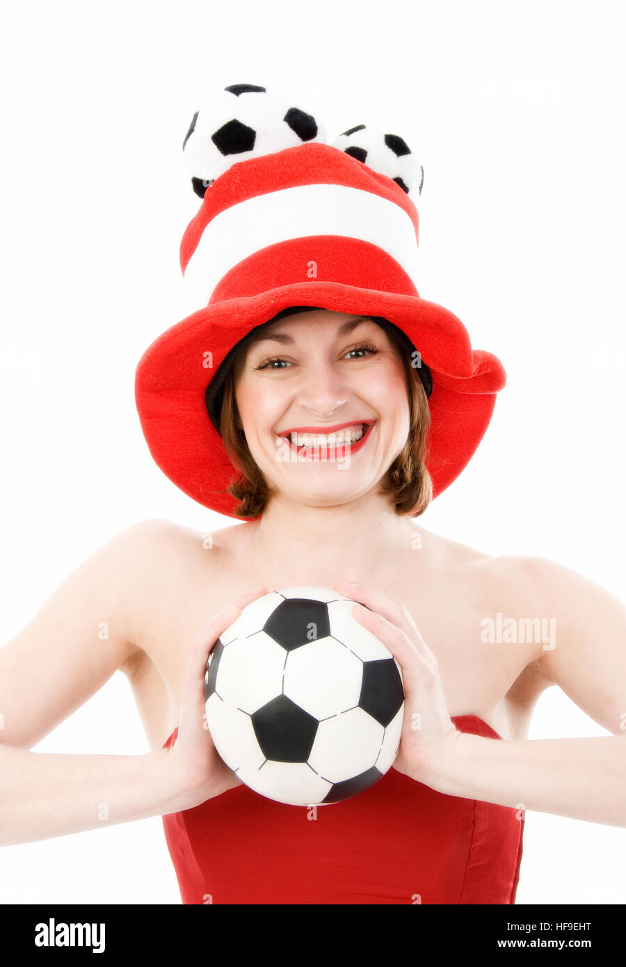 Woman as soccer fan Stock Photo