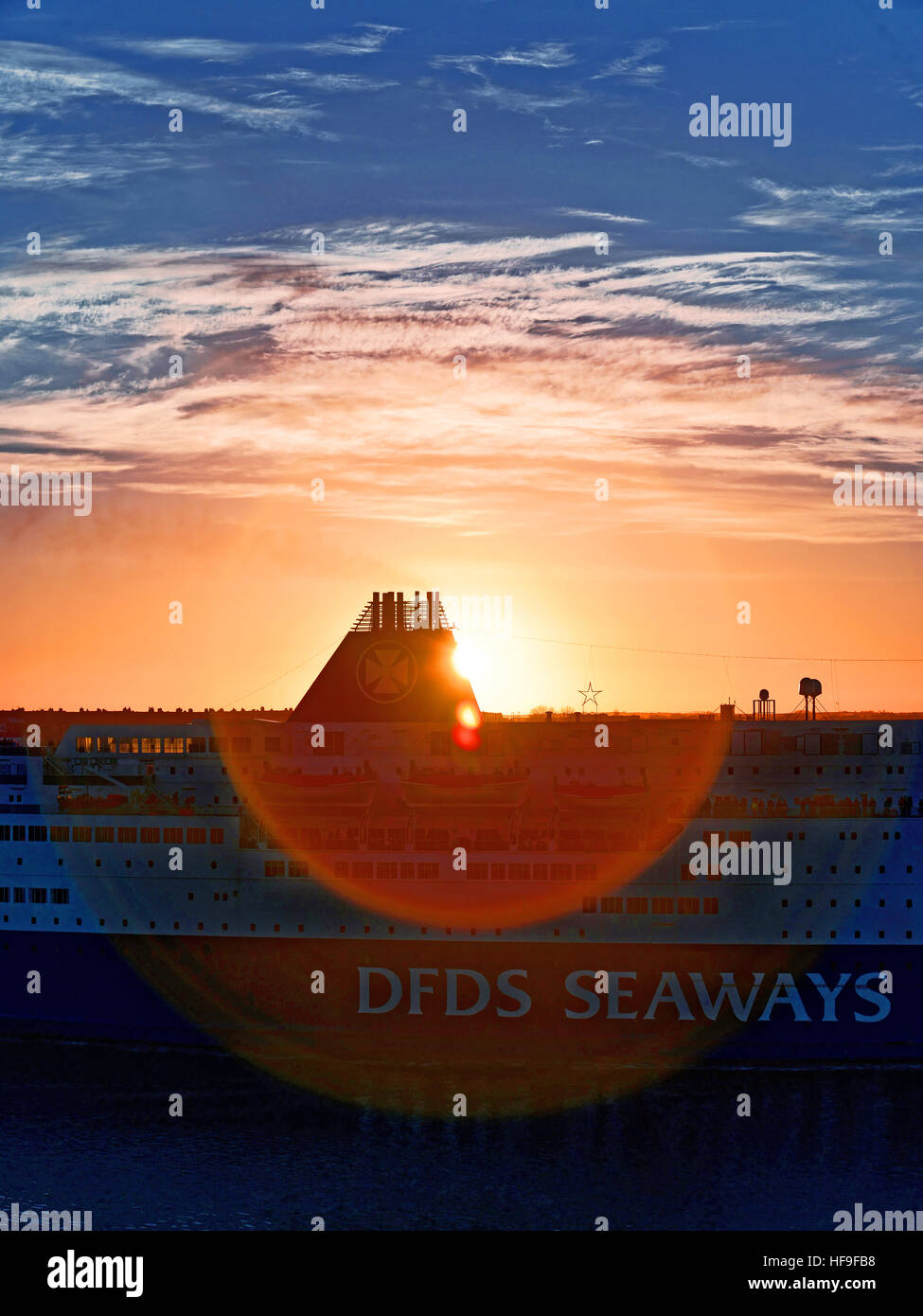 DFDS Seaways Newcastle ferry at dawn Stock Photo
