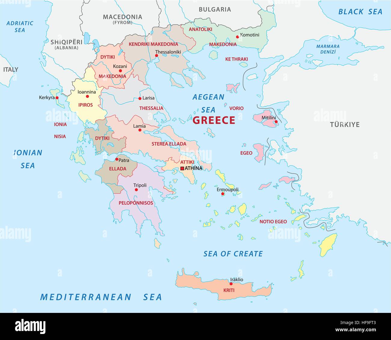Greece administrative and political map Stock Vector